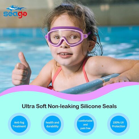 Kids Goggles for Swimming 2 Pack No Leaking Anti-Fog Outer Eye Fit with Wide View UV Protection Crystal Clear Watertight Swim Goggles with nose cover Suitable for Children Youth Boys Girls Age 3 to 15 in Kuwait