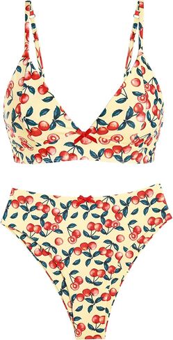 ZAFUL Women's V Neck Bikini Set High Waisted Swimsuits Lace Up Bow Decor Cheeky Two Piece Bathing Suit in Saudi Arabia