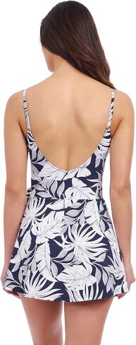 Profile by Gottex Malaya Women’s Teal White Tropical Print Swim Dress with Surplice Neck Ruffle, Soft Cups, and Tummy Control in Kuwait
