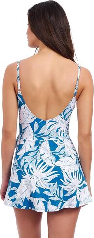 Profile by Gottex Malaya Women’s Teal White Tropical Print Swim Dress with Surplice Neck Ruffle, Soft Cups, and Tummy Control in Kuwait