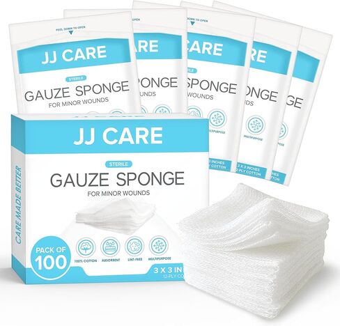 وسادات شاش معقمة من JJ CARE [عبوة من 100]، وسادات شاش 3 × 3، وإسفنجات شاش معقمة، وتضميد جروح شاش للاستعمال مرة واحدة، وسادات شاش معبأة بشكل فردي للإسعافات الأولية in Kuwait