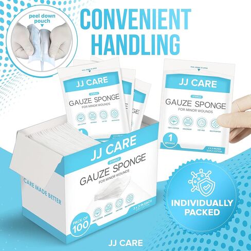 وسادات شاش معقمة من JJ CARE [عبوة من 100]، وسادات شاش 3 × 3، وإسفنجات شاش معقمة، وتضميد جروح شاش للاستعمال مرة واحدة، وسادات شاش معبأة بشكل فردي للإسعافات الأولية in Kuwait