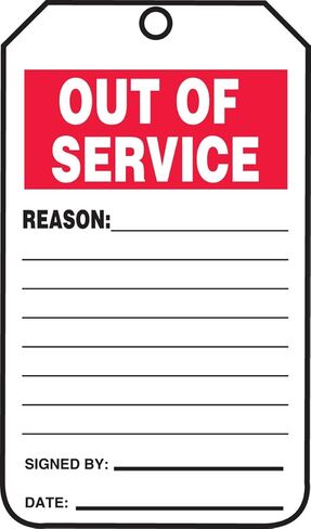 Accuform TRS243CTM PF-CARDSTOCK ، علامة سجل الحالة ، أسطورة "Out of Service" ، 5.75 "طول × 3.25" عرض x 0.010 "، أحمر/أسود على الأبيض (حزمة 5) in Saudi Arabia