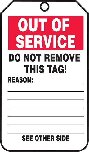 Accuform TRS243CTM PF-CARDSTOCK ، علامة سجل الحالة ، أسطورة "Out of Service" ، 5.75 "طول × 3.25" عرض x 0.010 "، أحمر/أسود على الأبيض (حزمة 5) in Saudi Arabia