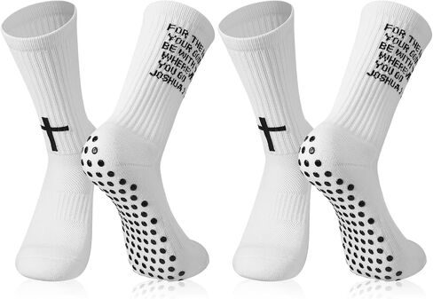Geyoga 2 Pair Grip Cross Sock Cross Faith Sports Socks for Men Women Grip Christian Socks Bible Socks for Sports Football Basketball Tennis Gym in Saudi Arabia