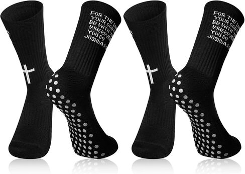 Geyoga 2 Pair Grip Cross Sock Cross Faith Sports Socks for Men Women Grip Christian Socks Bible Socks for Sports Football Basketball Tennis Gym in Saudi Arabia