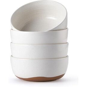 Lareina Cereal Bowl Set of 4, 25 Ounce Ceramic Bowl Set, Stoneware Kitchen Bowls for Large Cereal, Noodles, Soup, Yogurt, Oatmeal and Salad, Microwave and Dishwasher Safe, Matte Vanilla White, 6 inch