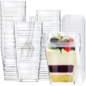 100 Pack 5 oz Plastic Dessert Cups with Lids and Spoons, Parfait Cups with Lids for Appetizers, Mini Dessert Cups with Spoons, Dessert Shooter Cups for Puddings, Mousse, Parfait Ice Cream