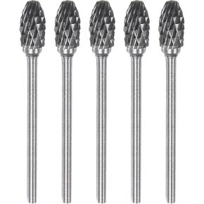 HARFINGTON 5pcs Carbide Rotary Burrs 3/32" (2.35mm) Shank 1/4" (6mm) Head Double Cut Oval E Shape Die Grinder Bits Rasp Files for Metal Wood Plastic Polishing Engraving