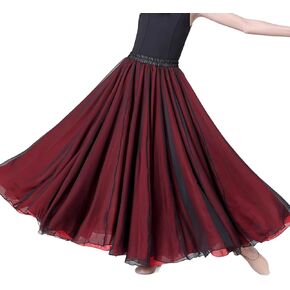 Kids Girls Chiffon Long Skirt Two Tone Layered Belly Flamenco Dance Modern Ballroom Dancewear Elastic Waist
