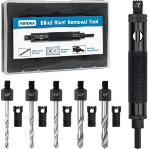 Minova Rivet Removal Tool, High Cobalt Rivet Removal Drill Bit, Suitable for Durable and high-Frequency use with Standard and Stainless Steel 1/8", 5/32", 3/16", 7/32" and 1/4" Rivets