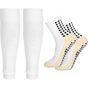 Soccer Grip Socks,Cut Socks Soccer with Shin Guard Sleeves White Soccer Socks Soccer Sleeve Socks Soccer Leg Sleeves Anti Slip Athletic Grip Socks for Soccer Basketball Hockey Run,One Size