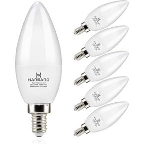 hansang Candelabra LED Bulbs,60 Watt Equivalent,600LM Warm White 2700K,Type B Light Bulb,E12 Small Base,Decorative Chandelier Bulb,Ceiling Fan Bulbs,Non-Dimmable,Pack of 6