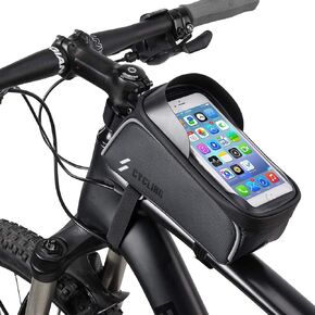 Bike Frame Bag, Bike Phone Mount, Waterproof Bicycle Handlebar Bag Cycling Front Top Tube Pouch Pannier Bike Phone Holder Stand for iPhone 12 11 Pro Max XS XR X 8 Plus Samsung Smartphones Below 6.5''