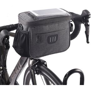 Bike Handlebar Bag Bicycle Front Bag Shoulder Bag with 6.5" Bike Phone Holder Bike Basket Storage Bag with Detachable Shoulder Strap for MTB Road Bike