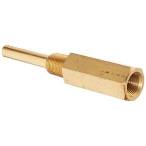 PIC Gauge TW-BR06-22L2 6" Stem Length, 1/2" NPT x 1/2" NPT Connection Size, Lagging Style, 0.260" Bore Diameter, Brass Standard Thermowell for Industrial Bimetal Thermometers