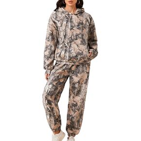 Camo Sweat Sets for Women Maple Leaf Print Camo Hoodie Pants Womens Sweatsuits Camouflage Lounge Sets Outfits