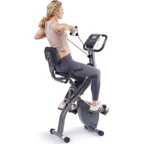 Exercise Bike Stationary Bikes for Home Recumbent Exercise Bike Folding Exercise Bike with 10-Level Adjustable Resistance LCD Monitor Pulse Sensor Support Back Pad and Tablet Holder Arm Resistance Band 265LBS Weight Capacity for Home Workout