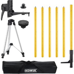 IKOVWUK 13.8 Ft Telescoping Laser Level Pole with Tripod, 4.2 M Pole Stand for Level Tool, Multi-function Fine-tuning Bracket with 1/4" Thread & 5/8"Thread Adapter, Carry Bag Included