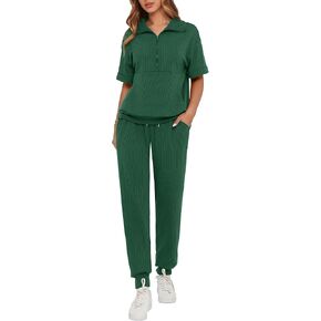 BTFBM Women's Summer 2 Piece Outfits Short Sleeve Half Zip Sweatshirt Jogger Sweatpants Sets Lounge Sweatsuits Tracksuit