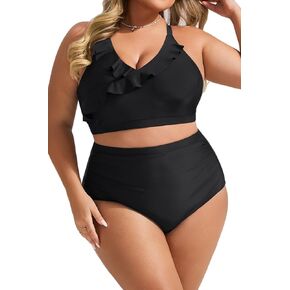 Hanna Nikole Womens High Waisted Bikini Plus Size Swimsuits Two Piece Bathing Suits Tummy Control Swimwear