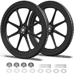 20 Inch Flat Free Wheelbarrow Wheels Compatible with rubbermaid Cart Wheels with 3/4 Inch and 5/8 Inch Bearings, Compatible with rubbermaid Wheelbarrow Wheels Garden Yard Carts, 2 Pack Black