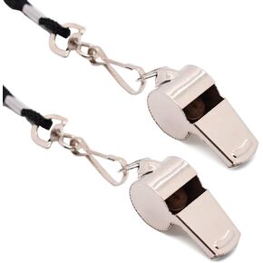 Whistle Stainless Steel Referee Whistle with Lanyard, Loud Sports Metal Whistles for Coach Teacher, Pack of 2