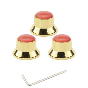 Swhmc 3 Pcs Metal Guitar Control Knob Volume Tone Control Dome Knobs Guitar Bass Parts Replacement(Golden)
