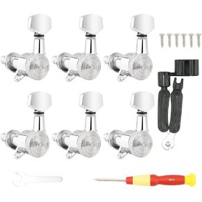 6L Guitar Locking Tuners Handed Lock String Tuning Key Pegs Machine Heads for Folk Style Electric Acoustic Guitars - Silver