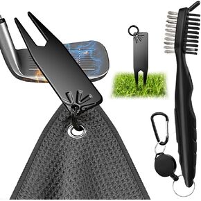 Magnetic Golf Towel Set with Magnetic Golf Divot Tool & Golf Nylon Brush, Waffle Pattern Microfiber Golf Towel for Golf Carts and Bags, Golf Accessories for Men and Women, Easy Attach to Clubs