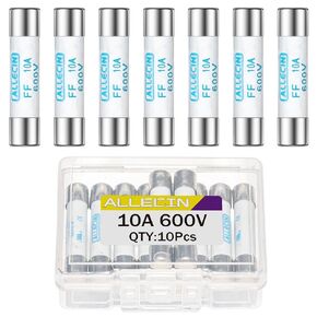 FF10A Multimeter Fuse 10A 600V 6.3x32MM Digital Multi Meter Fast Acting Fuses 10 Amp 600 Volt 0.25x1.26Inch Nickel-Plated Brass Ceramic Fast Blow Multimeters Fusibiles (Pack of 10Pcs)