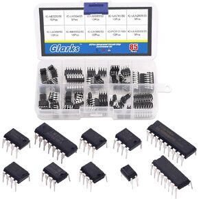 Glarks 85Pcs 10 Types Integrated Circuit Chip IC Chips Assortment Kit, opamp, Single Precision Timer, pwm, Including LM324 LM358 LM386 LM393 UA741 NE5532 NE555 PC817 ULN2003 ULN2803