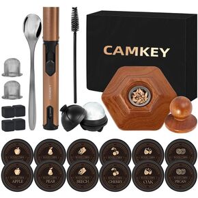 23Pcs Whiskey Smoker Kit with Torch-12 Wood Chips, Ice Ball Molds, Cocktail Smoker Infuser Kit, Old Fashioned Drink Smoker Kit, Birthday Bourbon Whiskey Gifts White Elephant Gift for Men,Husband,Dad