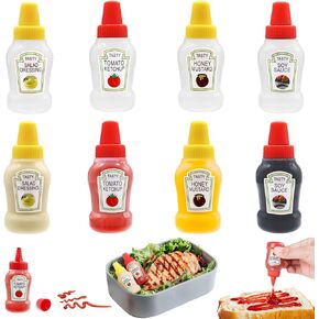 8 Pcs Mini Ketchup Bottles,25ml Condiment Squeeze Bottle,Plastic Portable Containers Bottle for Adults,Office,Lunchbox,Picnic,Oil,Soy Sauce,Honey,Salad Dressing