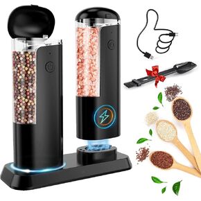 Electric Salt and Pepper Grinder Set: Rechargeable Salt and Pepper Shakers Set Electric For Gravity Spice Grinders Adjustable Automatic Peppercorns Mills Refillable Shaker Mill Large Capacity