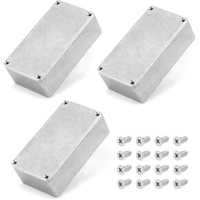 QWORK 125B/1590N1 Aluminium Stomp Box Enclosures, 122 x 66 x 39.5 mm, Unfinished DIY Guitar Pedal Cases with Screws and Rubber Mats, 3 Pcs