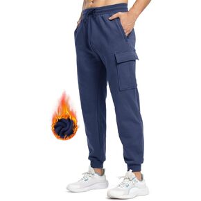 TBMPOY Mens Cargo Sweatpants Joggers Winter Fleece Lined Pants Gym Running Cotton Pants with Zipper Pockets