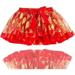 TWINKLEDE Christmas Costumes Tutu Skirt Red Xmas Tree Tulle Skirts Holiday Festival Costume Tutus for Kids 4-8T