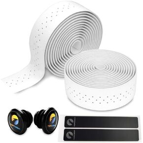 TOPCABIN® Camouflage Series Comfort Gel Road Bike Handlebar Tape Bike Bar Tape with Reflective Bar Plugs (White(PU a Pair))