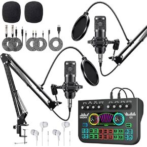 Q5 Podcast Equipment Bundle for 2,DJ Mixer with BM800 Podcast Microphone Bundle Studio Condenser Microphone Perfect for Podcasting,Recording,Singing,TikTok Live Vlog,Streaming and Gaming