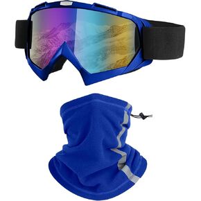 Ski Goggles, Snowboard Motorcycle Goggles with Reflective Winter Neck Gaiter Face Cover for Youth Teens Men Women