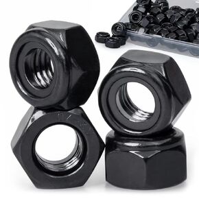 M6, Nylon Insert Hex Lock Nuts, 304 Stainless Steel, Black Finish, Coarse Thread, Machinery, Automotive, Outdoor, Wooden Furniture, 100 PCS