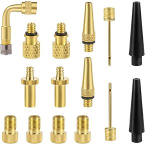 15pcs Bike Valve Adapter for Presta & Schrader, Brass Bicycle Tire Pump Adaptor Ball Pump Needle Air Inflator Accessories Kit for Sports Balls Balloon Bikes Inflatable Device