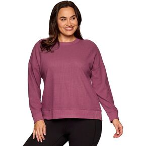 RBX Active Women's Waffle Knit Top in Regular and Plus Sizes, Long Sleeve Waffle Sweatshirt Relaxed Fit Crewneck Sweater
