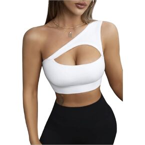 SHENHE Women's One Shoulder Cut Out Sports Bra Workout Gym Yoga Crop Tops