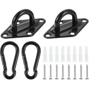 uxcell 2 Pcs Pad Eye Plate, 3.1 Inch 304 Stainless Steel Ceiling Hooks & Snap Hook Marine Hanging U Hook with Screws & Anchors for Securing Hanging, Black