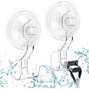 Elegear Suction Cup Hooks, 2 Pack Razor Holder for Shower Heavy Duty Double Shower Hooks Reusable Waterproof Suction Hook for Shower Wall Shower Hanger for Bathroom Kitchen Shaver Holder Wreath Hanger