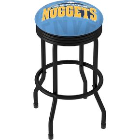مقعد بار عالمي للعلامة التجارية - مقعد مدينة Denver Nuggets مع جانب مضلع أسود قديم - كرسي دوار لغرفة الألعاب، أو المرآب، أو بار المنزل