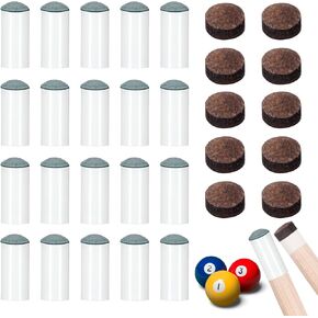 20pcs Slip On Pool Cue Tips and 10 Leather Pool Cue Tips 0.47 Inch Billiard Pool Cue Tips Pool Cue Tips Replacement Kit for Snooker and Pool Cues
