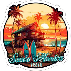 Santa Monica Beach California Sticker Travel Weatherproof Souvenir Decal Vinyl Small Waterproof for Water Bottle Mug Passport Notebook Laptop Computer Phone Car Stickers Size 4" ID44990
